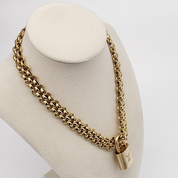 Authentic Louis Vuitton Gold Padlock w/ Unbranded Fashion Stainless Steel Chain - Picture 1 of 10